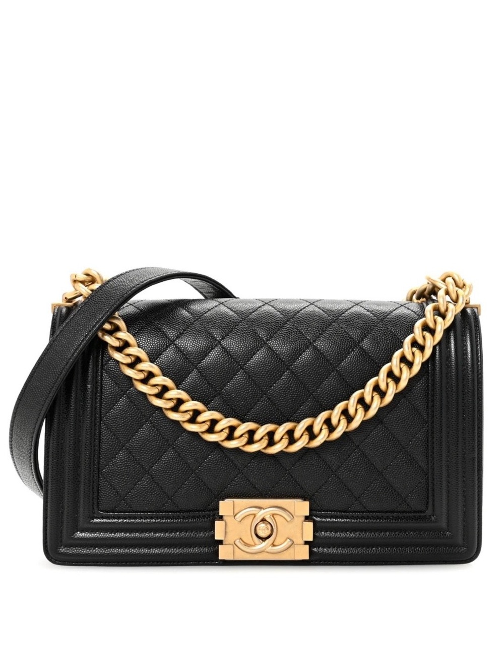 CHANEL Black Quilted Boy Flap Shoulder Bag with Gold Hardware Medium